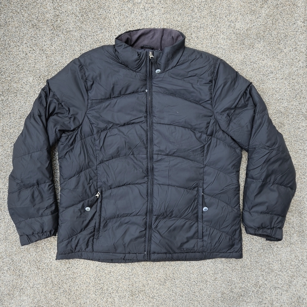 LL Bean Black Goose Down Puffer Jacket Full Zip Warm Quilted Coat Womens Size XL